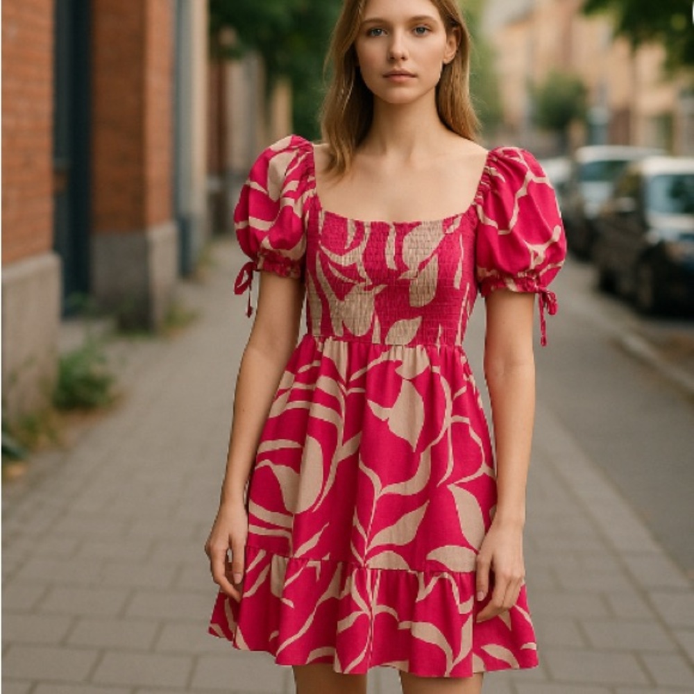 Lily Rose Fuchsia and Beige Floral Mini Dress